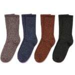 Warm quarter-length socks in blue, brown, dark-green and beige-grey.