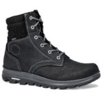 Sturdy, lace up men's hiking boot in light black with a thick rubber sole and dark black details.