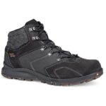 Men's hiking ankle-boot in black and grey with a thick rubber sole and felt detailing.