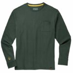 Dark-green, long sleeve t-shirt with front pocket and small, yellow Leatherman logo on one sleeve.