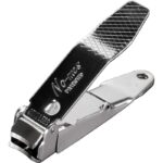 Stainless steel toenail clipper with compartment that catches the nail clippings.