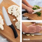 Pictures showing how the blade can be used to slice, chop or smash various foods.