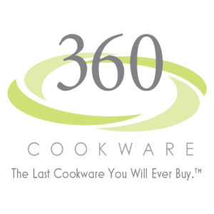 360 cookware brand logo with slogan, the last cookware you will ever buy.