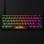 Topview of black keyboard with backlighing in different colors