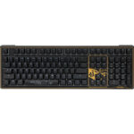 Topview of black ducky keyboard with gold finishes