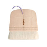 White blush make-up brush with short wooden handle