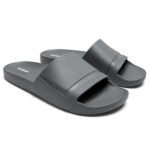 Grey men's flip flops with broad, overarching straps