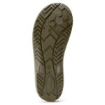 Sole of men's flip flop showing it's recyclable, made in the USA and has grooves to enhance grip