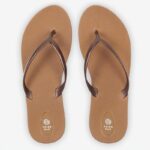 Flip flops with light brown soles and chocolate brown straps