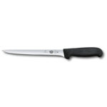 Long, thin, kitchen knife with black plastic handle