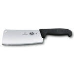 Steel cleaver knife with black plastic handle