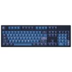 Backlit keyboard with keycaps in various shades of blue