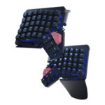 Black ergonomic keyboard with wristrests folded up and folded out