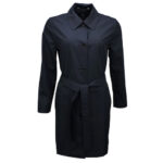 Black balmacaan raincoat for women frontview