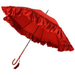 Red lady's parasol with frills at the edge