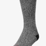 Grey and black speckled crew sock with black toe and heel.