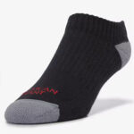 Black ankle sock with grey toe and heel.