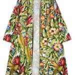 Loose throw-on coat with vibrant flower pattern.