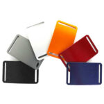 Selection of full plate belt buckles in black, grey, white, orange, red and blue.