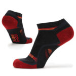 Black woolen ankle socks with red detailing.