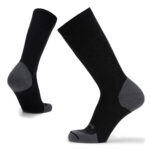 Black woolen boot socks with dark grey detailing.