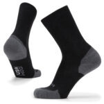 Black woolen crew socks with dark grey detailing.