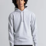 Man wearing grey melange hoodie.