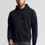 Man wearing dark navy hoodie.