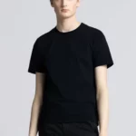 Young man wearing black cotton t-shirt.