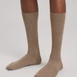 Light brown wool crew socks.