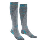 Overcalf ski socks in various shades of grey with turquoise detailing.