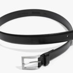 Black, urban belt with brushed nickel buckle.