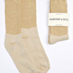 Tan-green cotton crew socks.