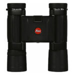 Topview of small black binoculars.