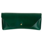 Green leather eyewear travel case.