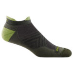 Dark grey micro crew socks with green detailing.