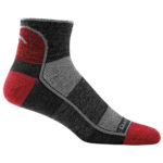 Crew socks in various shades of grey with red detailing.