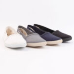 Simple white, grey, navy and black women's slipon shoes.