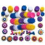 Brightly colored flower felt shapes.