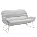 White leather sofa with steel frame.