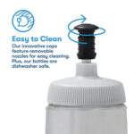 Graphic demonstrating the easy to clean nozzle of the water bottle.