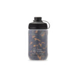 Small water bottle with orange and purple foil insulation bag.