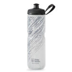 Large water bottle with black and white foil insulation bag.