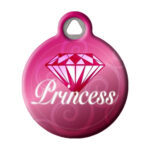 Pink pet tag with a diamond and the word 'princess' written on it.