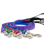 Pile of brightly colored leashes.